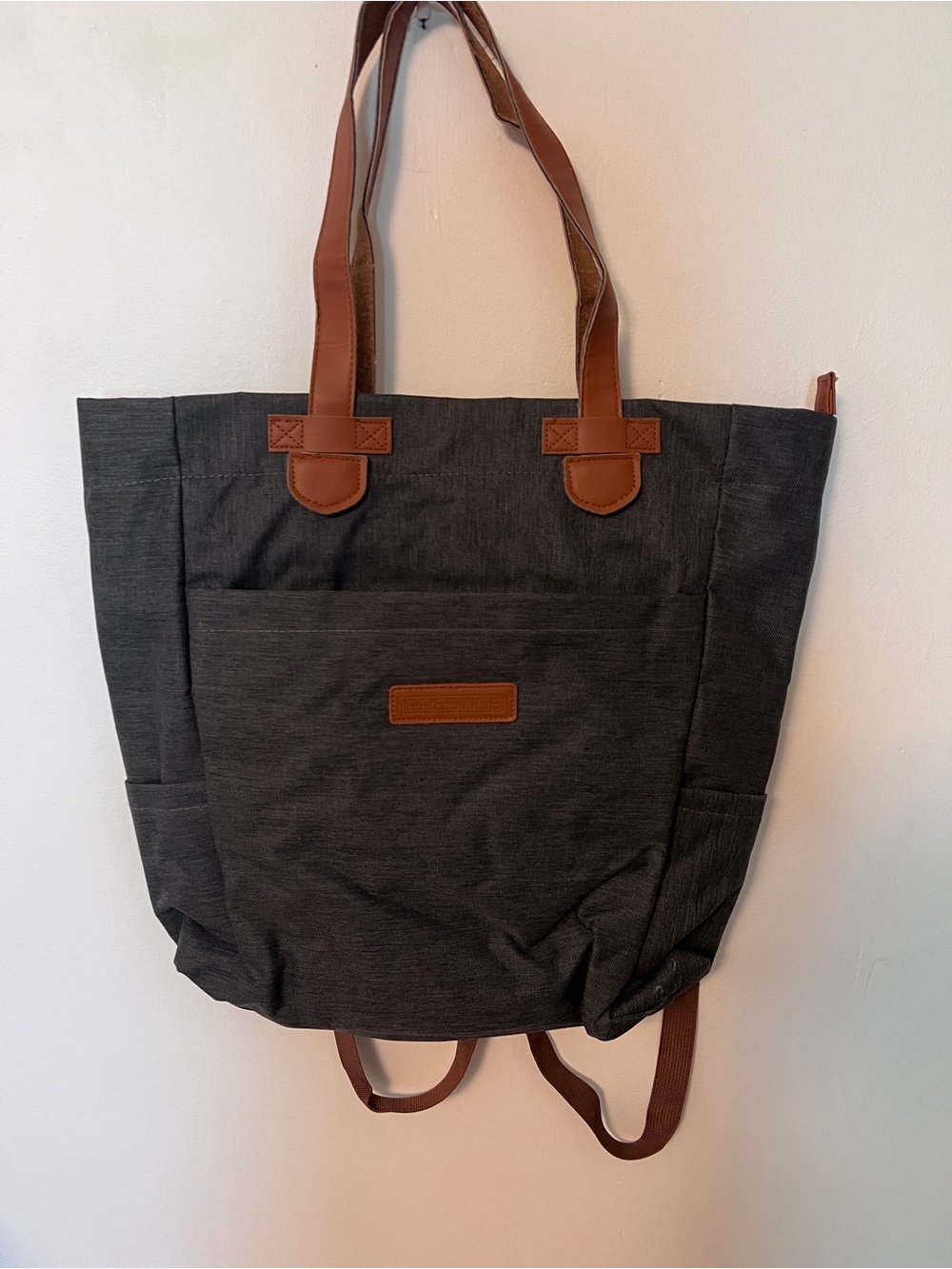 CRG Prestige Gray Tote with Brown Accents - Convertible Backpack Tote